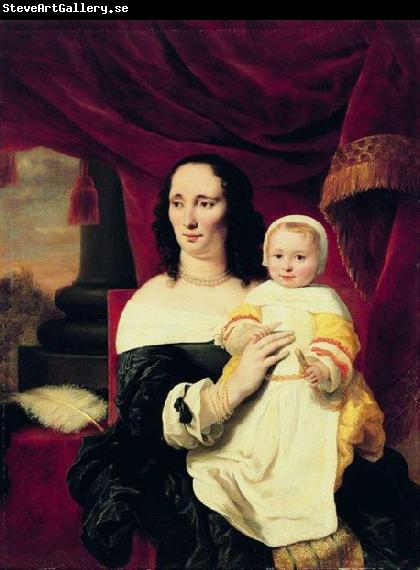 Ferdinand bol Portrait of Johana de Geer-Trip with daughter.